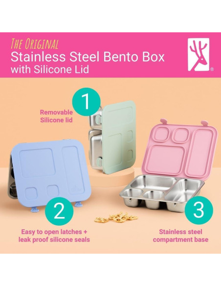 Caja Bento de Acero Inoxidable Elk y Amigos 4 Compartimentos Rosa Caja Bento de Acero Inoxidable Elk y Amigos 4 Compartimentos Rosa