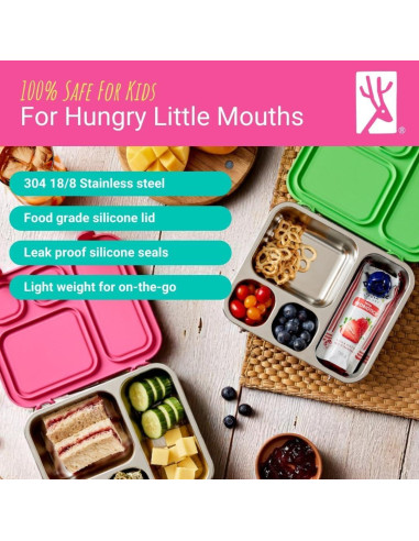 Caja Bento de Acero Inoxidable Elk y Amigos 4 Compartimentos Rosa