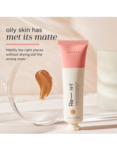 Base Líquida Matte Re-set Haleys 1.75 Vegana para Piel Sensible