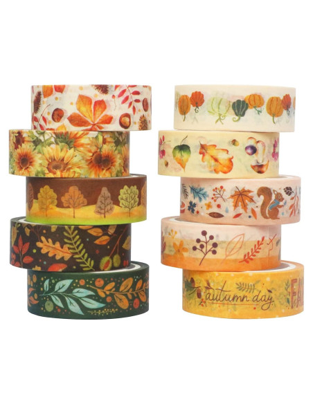 Cinta Washi YUBBAEX 10 Rollos Otoño 15mm x 5m Decorativa Cinta Washi YUBBAEX 10 Rollos Otoño 15mm x 5m Decorativa