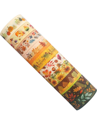 Cinta Washi YUBBAEX 10 Rollos Otoño 15mm x 5m Decorativa