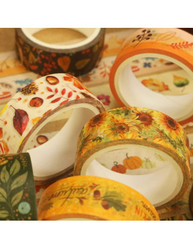 Cinta Washi YUBBAEX 10 Rollos Otoño 15mm x 5m Decorativa