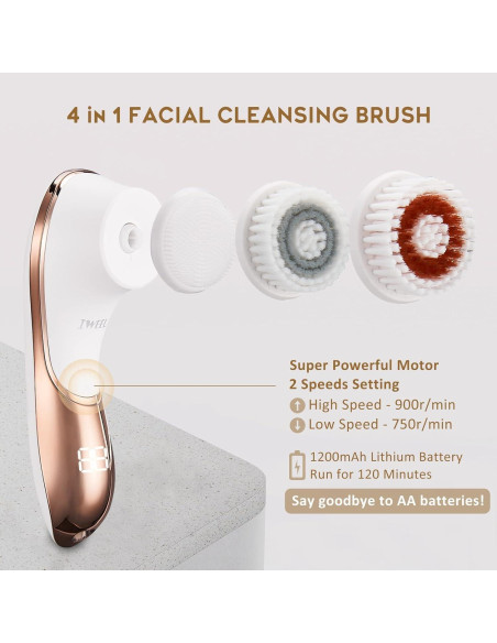 Cepillo Facial Eléctrico IWEEL IPX7 Recargable 4 Cabezas Cepillo Facial Eléctrico IWEEL IPX7 Recargable 4 Cabezas