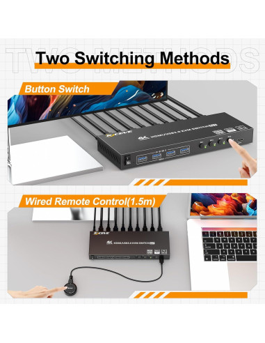 Interruptor KVM HDMI 4 Puertos Camgeet 4K@60Hz USB 3.0