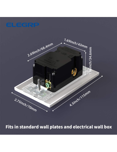 Toma de corriente ELEGRP 15A con 2 puertos USB 4.0A negra