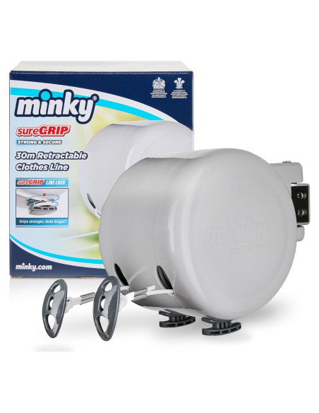 Línea de Ropa Retráctil Minky Homecare 30m Gris PVC Resistente Línea de Ropa Retráctil Minky Homecare 30m Gris PVC Resistente