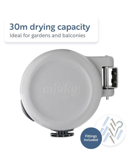 Línea de Ropa Retráctil Minky Homecare 30m Gris PVC Resistente Línea de Ropa Retráctil Minky Homecare 30m Gris PVC Resistente
