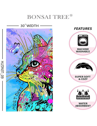 Toalla de Playa Bonsai Tree Microfibra Gato 76x152 cm