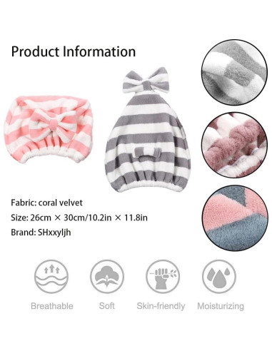 Toalla de Secado Rápido para Cabello SHxxyljh - Microfibra Gris y Rosa (2 Pzs)