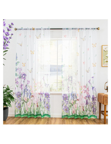 Cortinas Transparentes Florales Youleyar 132x183 cm 2 Paneles