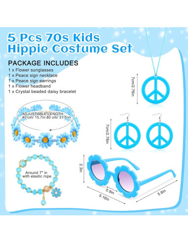 Accesorios de Disfraz Hippie Tondiamo para Niños 5 Pcs