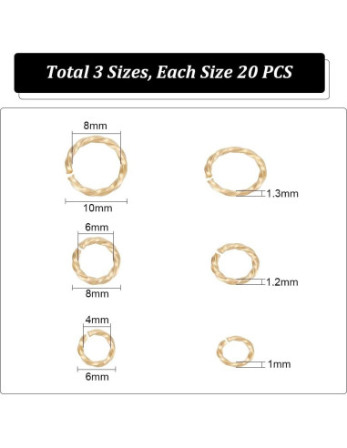 Anillas de Salto Abiertas Doradas UNICRAFTALE 60 Pcs 4/6/8mm