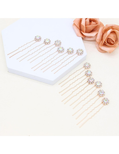 Pinzas para Cabello de Novia Ammei Oro Rosa AB - Juego de 12 Pinzas para Cabello de Novia Ammei Oro Rosa AB - Juego de 12