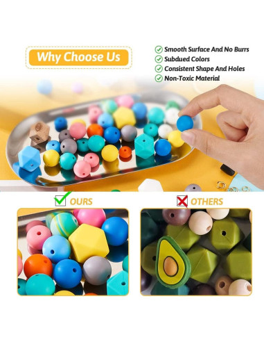 Kit de Cuentas de Silicona FASHEWELRY 122 Piezas 15mm