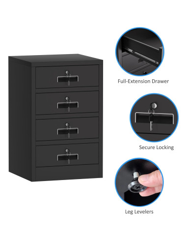 Gabinete de Almacenamiento de Metal JINGUR 4 Cajones Cerrables Negro