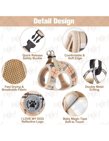 BEAUTYZOO Arnés y Correa para Perros Pequeños Beige XXS