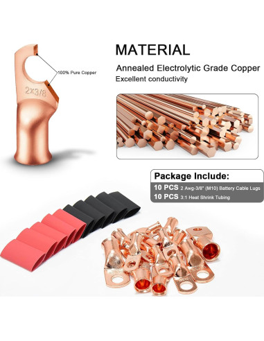 Conectores de Batería iGreely 10 Pcs 2 AWG 9.53 mm Cobre