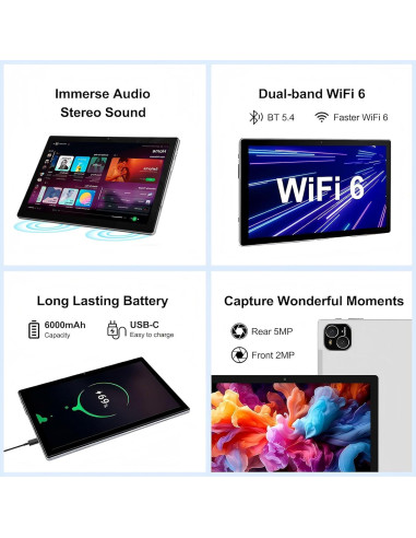 Tablet ATMPC T10 Android 14 10.1" 12GB RAM 64GB ROM Plata