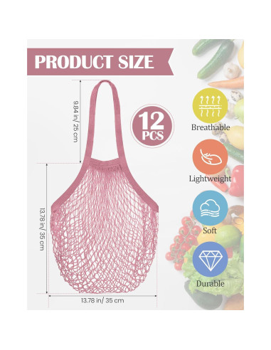 Bolsa de Malla Reutilizable Eccliy 12 Piezas Algodón Rosa Oscuro
