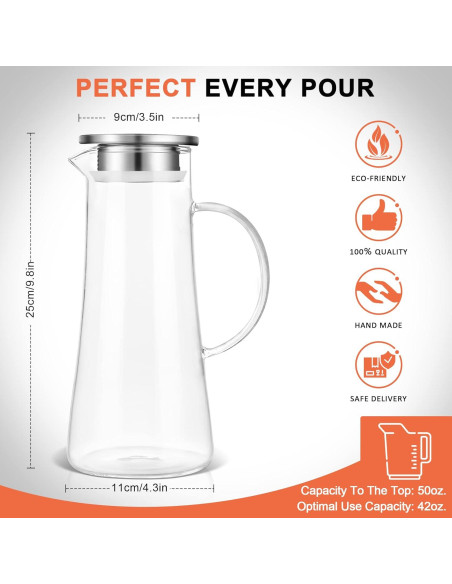 Jarra de Vidrio SUSTEAS 1.5L con Tapa y Asa - Resistente al Calor Jarra de Vidrio SUSTEAS 1.5L con Tapa y Asa - Resistente al Calor