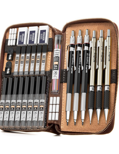 Conjunto de Lápices Mecánicos Nicpro 30PCS con Estuche de Cuero