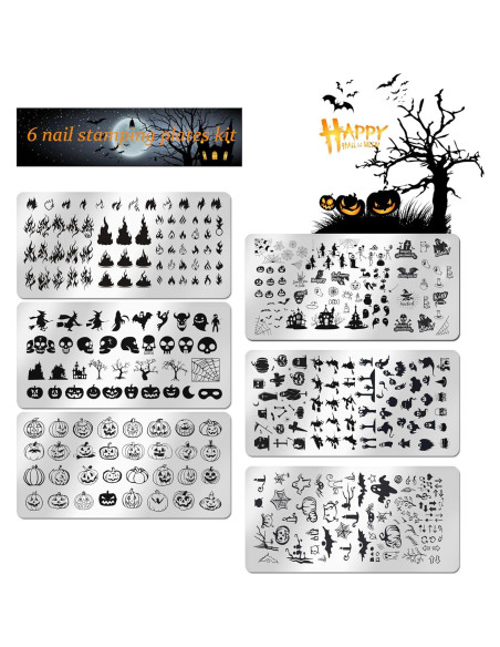 Kit de Estampado de Uñas Halloween JERCLITY 6 Piezas Kit de Estampado de Uñas Halloween JERCLITY 6 Piezas