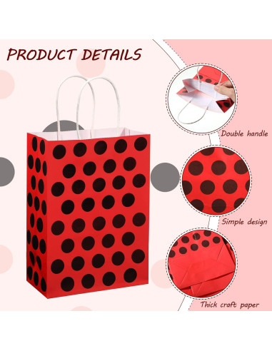 16 Bolsas de Regalo de Fiesta Mariquita Gersoniel 22x16 cm