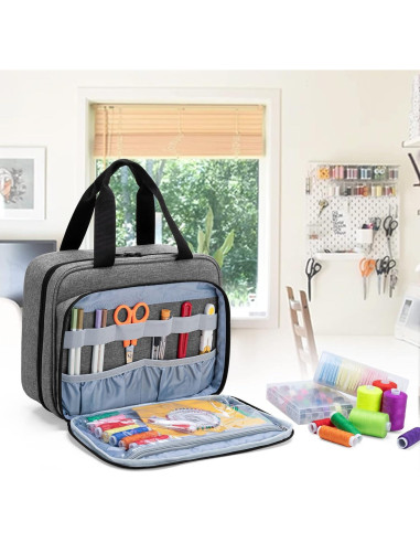 Organizador de Costura Luxja Grande Gris 3 Secciones Plegable