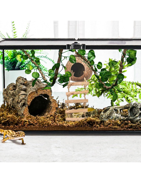 Refugio de Coco HERCOCCI para Reptiles con Escalera y Plantas Refugio de Coco HERCOCCI para Reptiles con Escalera y Plantas