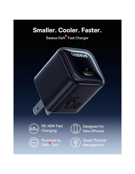 Cargador USB C 45W Baseus + Cable Retráctil 2m 100W Cargador USB C 45W Baseus + Cable Retráctil 2m 100W