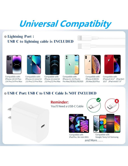 Cargador Rápido 20W USB-C con Cable Lightning 6 pies - iPhone Cargador Rápido 20W USB-C con Cable Lightning 6 pies - iPhone