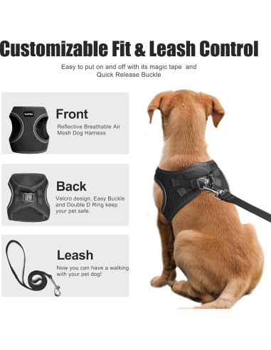 Arnés para Perros Pequeños PetiFine XXXS Negro - Malla Transpirable