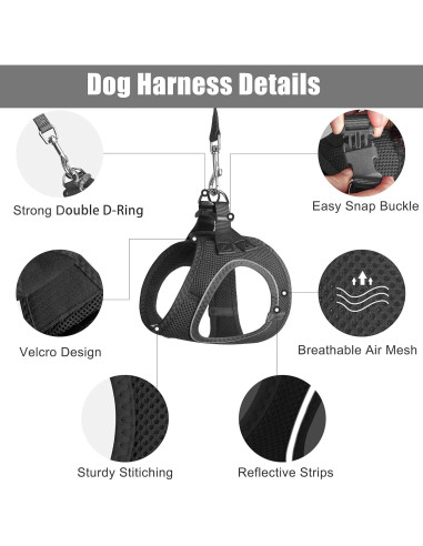 Arnés para Perros Pequeños PetiFine XXXS Negro - Malla Transpirable