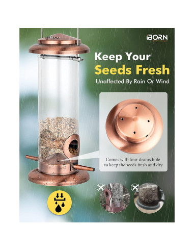 Comedero para Aves Colgante iBorn Cobre 400g 2 Puertos