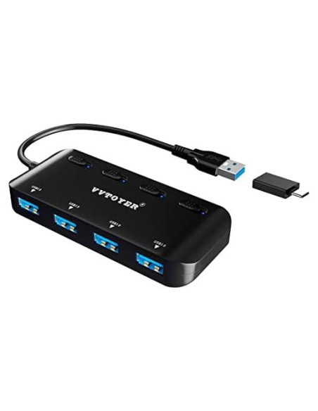 Hub USB 3.0 VVTOYER 4 Puertos con Interruptores y USB-C Hub USB 3.0 VVTOYER 4 Puertos con Interruptores y USB-C