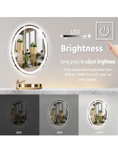 Espejo LED Ovalado MEIOUKA 76x51 cm con 3 Luces Regulables 2