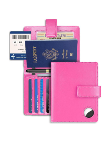 Funda para Pasaporte Mokzer Rosa con Bloqueo RFID y Soporte AirTag