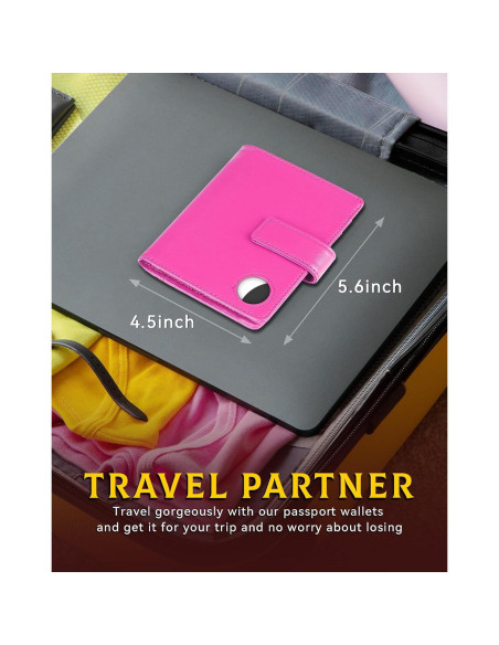 Funda para Pasaporte Mokzer Rosa con Bloqueo RFID y Soporte AirTag Funda para Pasaporte Mokzer Rosa con Bloqueo RFID y Soporte AirTag