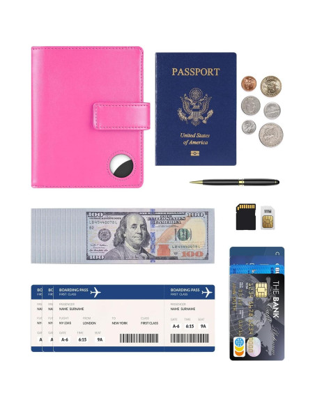 Funda para Pasaporte Mokzer Rosa con Bloqueo RFID y Soporte AirTag Funda para Pasaporte Mokzer Rosa con Bloqueo RFID y Soporte AirTag