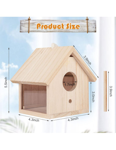 Casa de Aves Exterior YUEPET de Madera Transparente 10.9x10.9cm