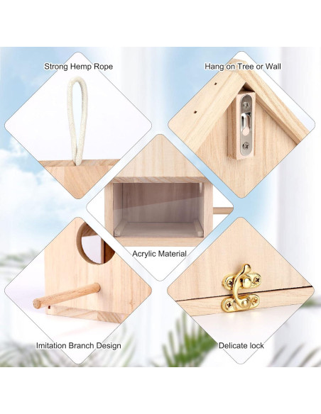 Casa de Aves Exterior YUEPET de Madera Transparente 10.9x10.9cm Casa de Aves Exterior YUEPET de Madera Transparente 10.9x10.9cm