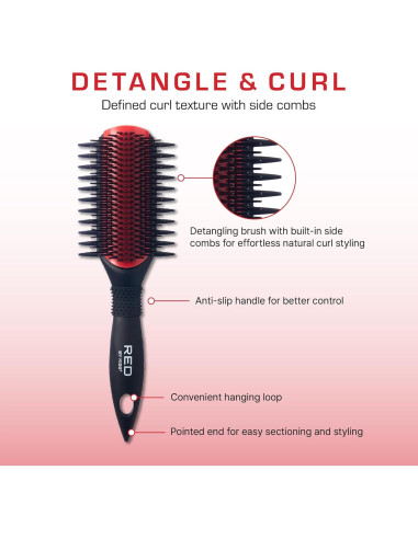 Cepillo Desenredante Red By Kiss - Doble Cara, Negro Mate