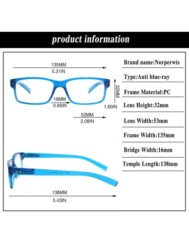 5 Pares de Gafas de Lectura Norperwis con Filtro Luz Azul 1.75