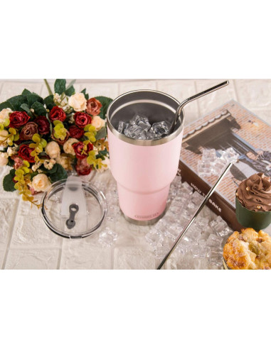 Taza de Acero Inoxidable D-S 30oz Rosa Sakura Doble Pared