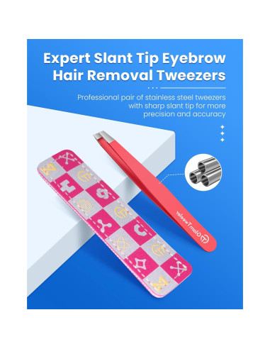 Pinzas de Depilación GlamTweeler con Estuche de Cuero Rosa