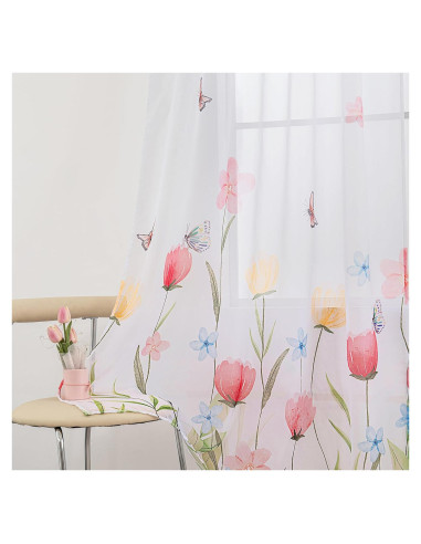 Cortinas Transparentes Florales Youleyar 132x137 cm - 2 Paneles