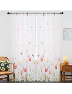 Cortinas Transparentes Florales Youleyar 132x137 cm - 2 Paneles 2