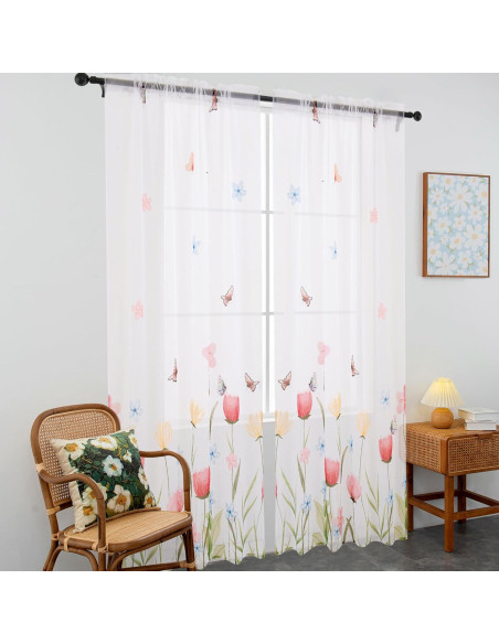 Cortinas Transparentes Florales Youleyar 132x137 cm - 2 Paneles Cortinas Transparentes Florales Youleyar 132x137 cm - 2 Paneles