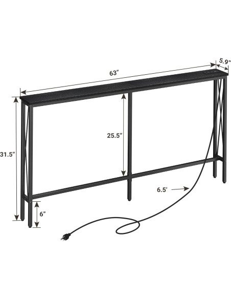 Mesa Consola Estrecha ELYKEN 5.9" con Salidas USB y Carga, Negro Mesa Consola Estrecha ELYKEN 5.9" con Salidas USB y Carga, Negro
