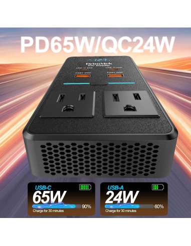 Inversor de Potencia de Coche 300W DrimMek 12V a 110V AC